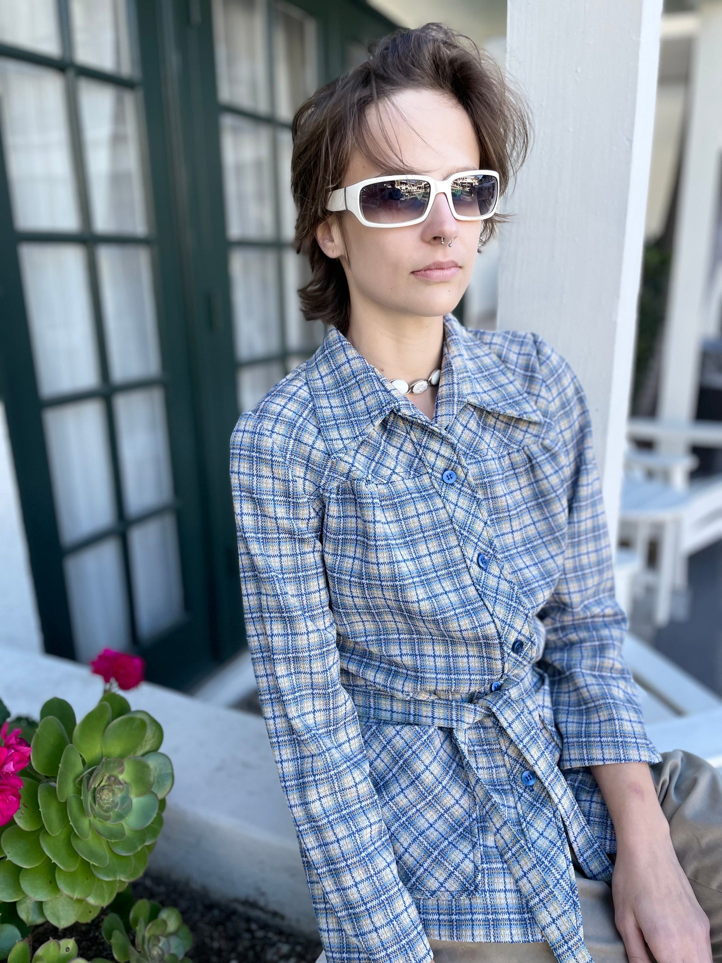 70s Plaid Tied Jacket