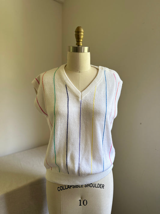 Jantzen White Colored Stripe V-Neck sweater