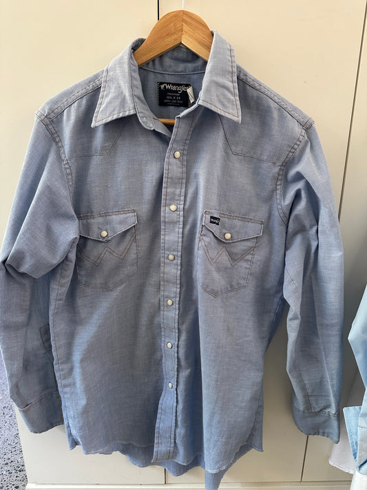 90's Wrangler Light Blue Snap Up Shirt
