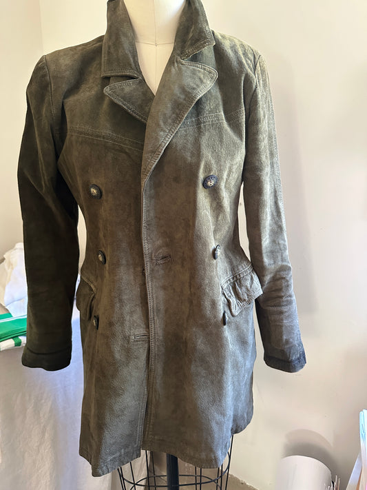 LNR Green Suede Double Breasted Leather Jacket