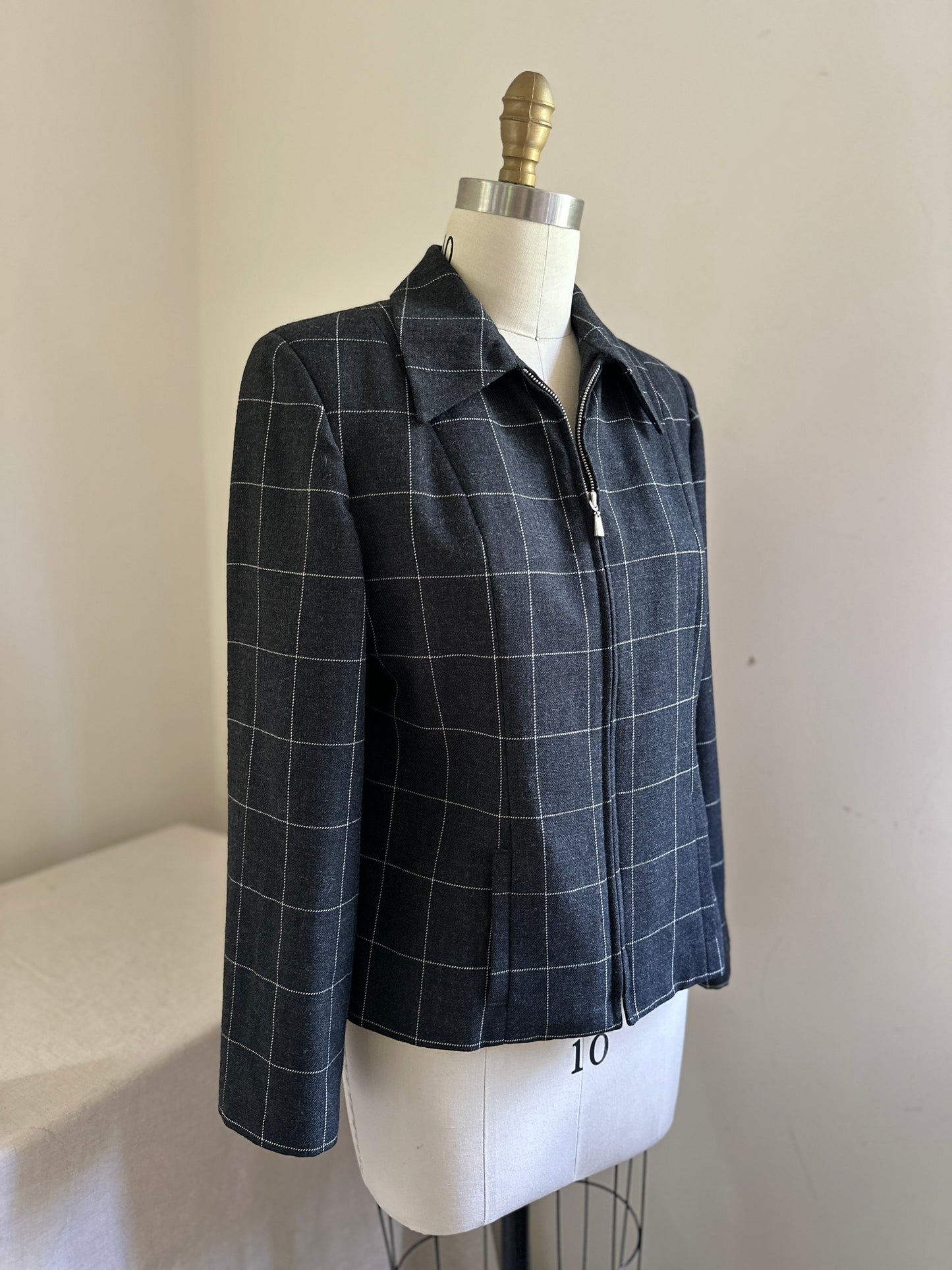 Alanni Gray Wool Zip Up Tailored Bomber Jacket