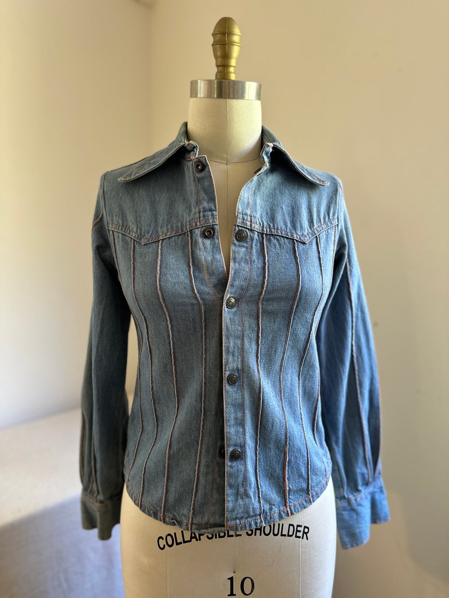 Faded Glory Top Stitched Denim Snap Shirt