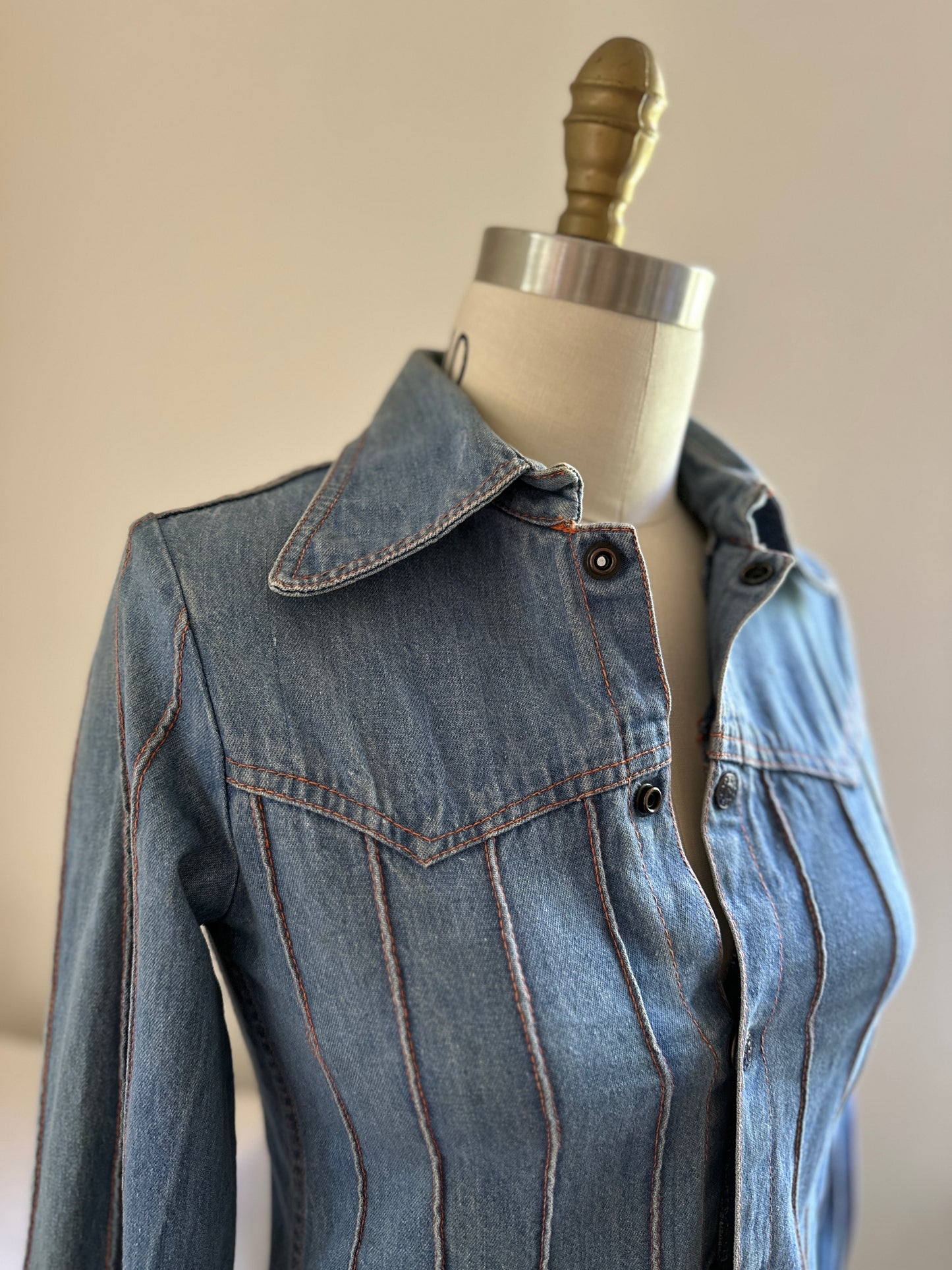 Faded Glory Top Stitched Denim Snap Shirt