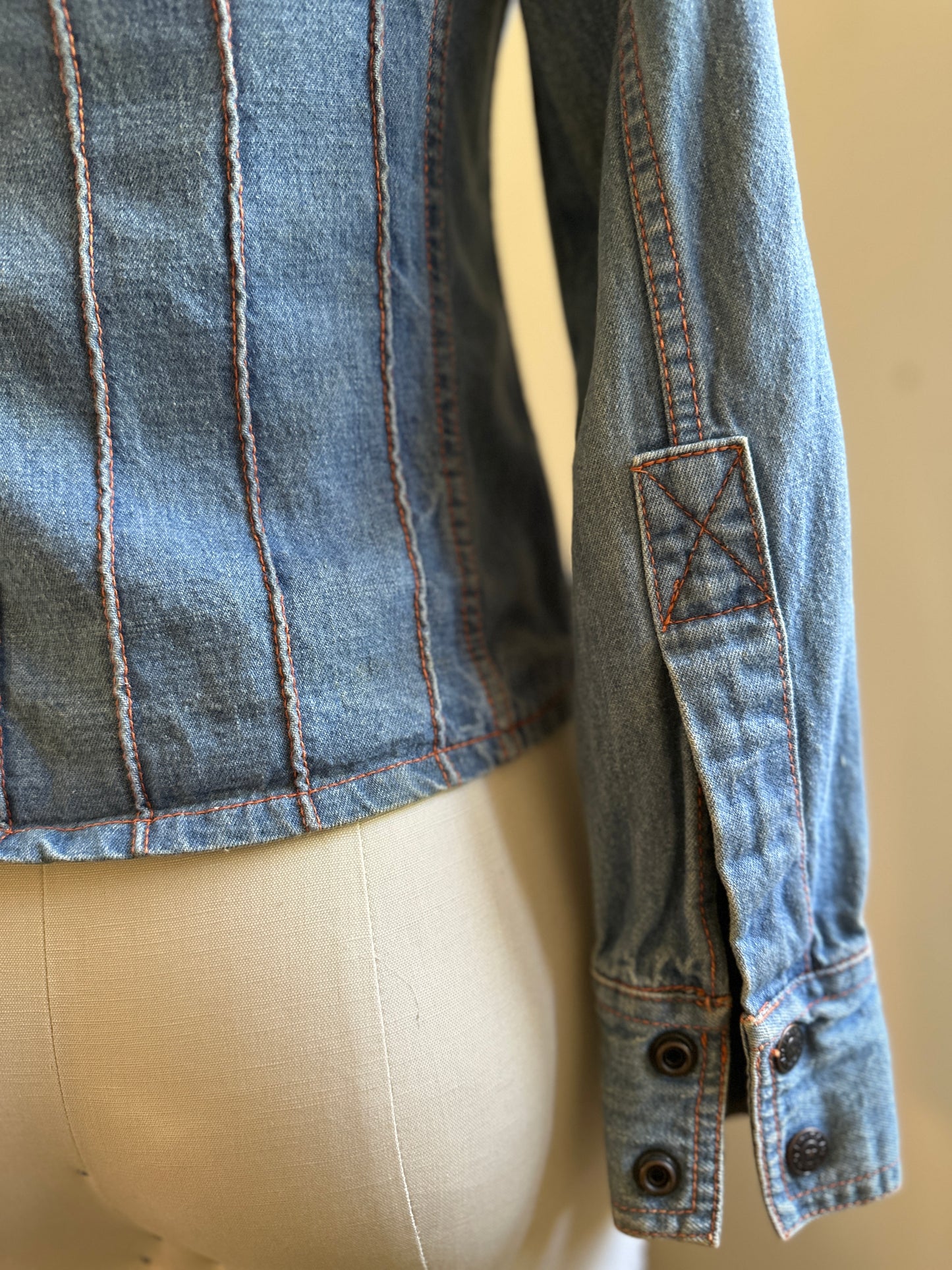 Faded Glory Top Stitched Denim Snap Shirt