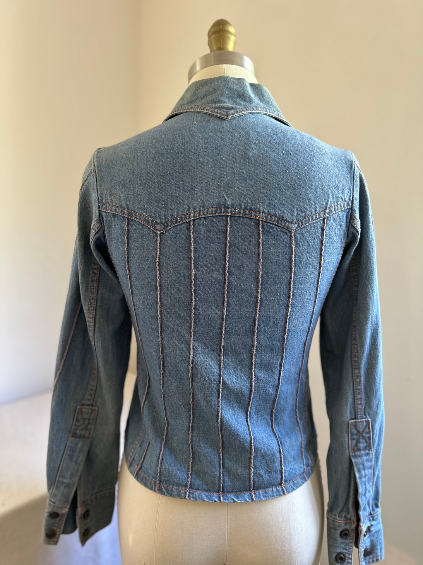 Faded Glory Top Stitched Denim Snap Shirt