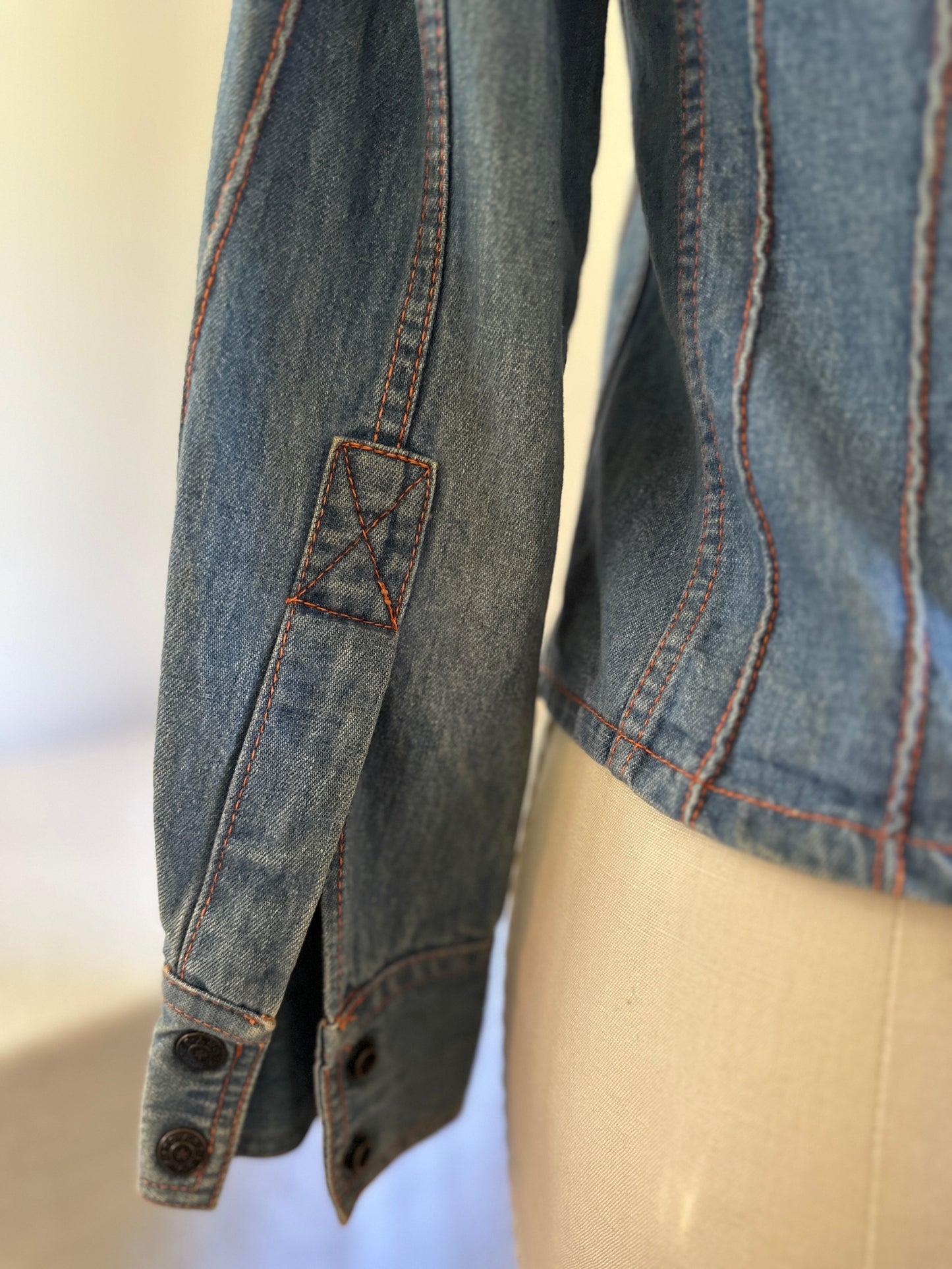 Faded Glory Top Stitched Denim Snap Shirt