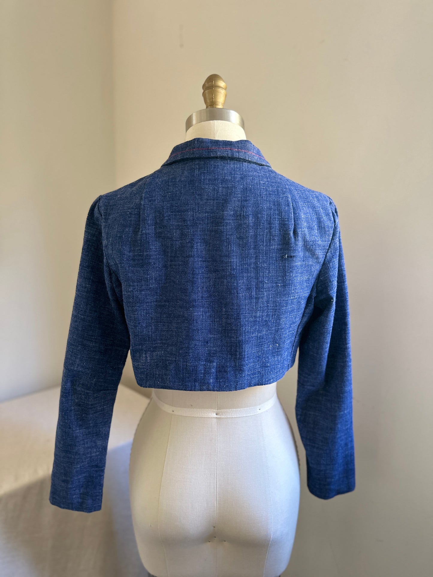 Ardee California Sportswear Blue Linen Cropped Jacket with Brass Buttons