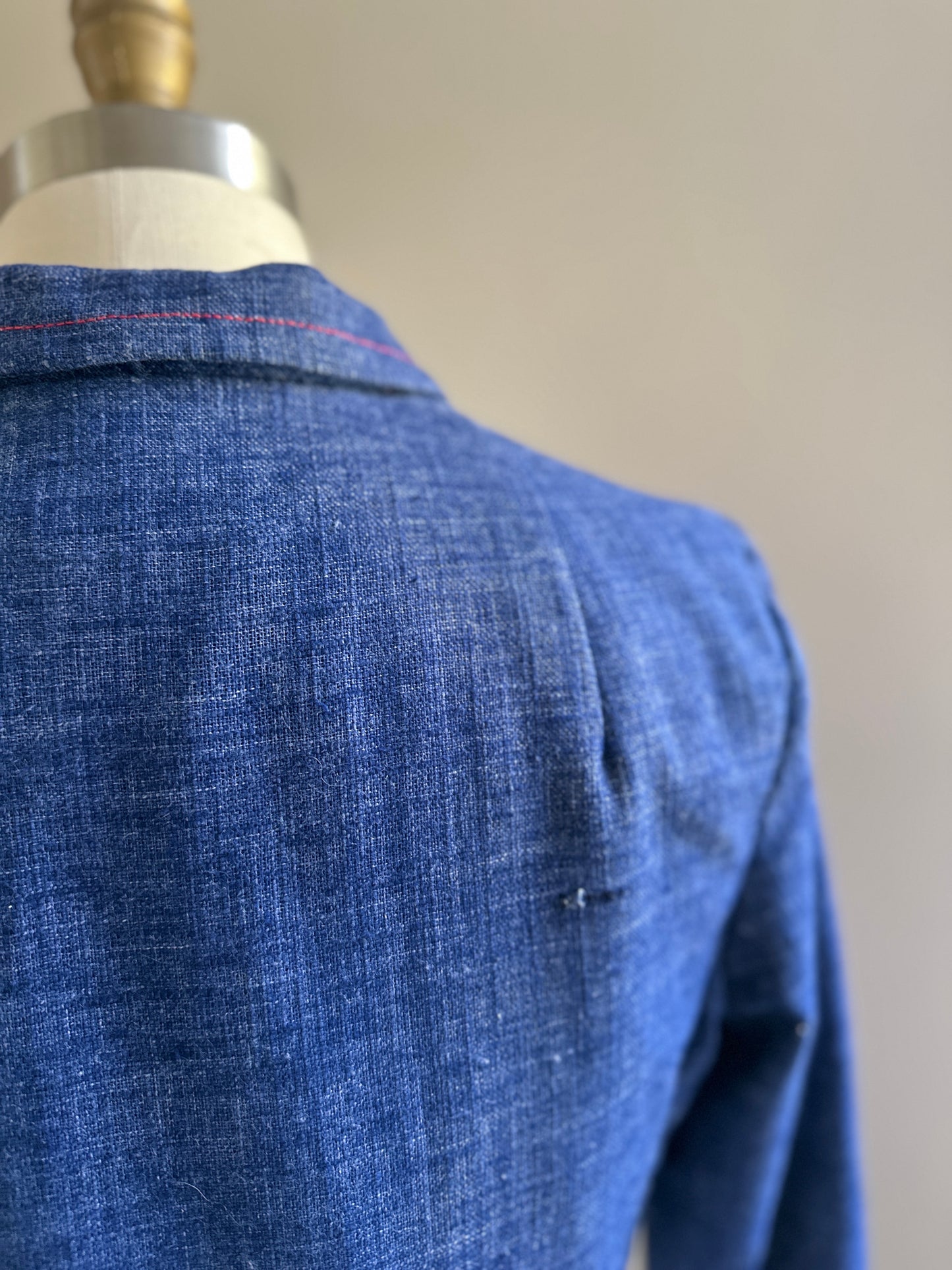 Ardee California Sportswear Blue Linen Cropped Jacket with Brass Buttons