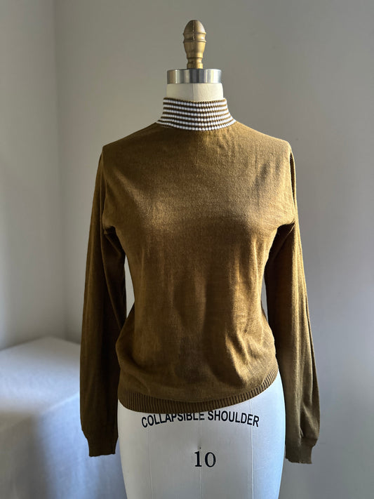 Gulf Stream Brown Turtleneck With Striped Collar