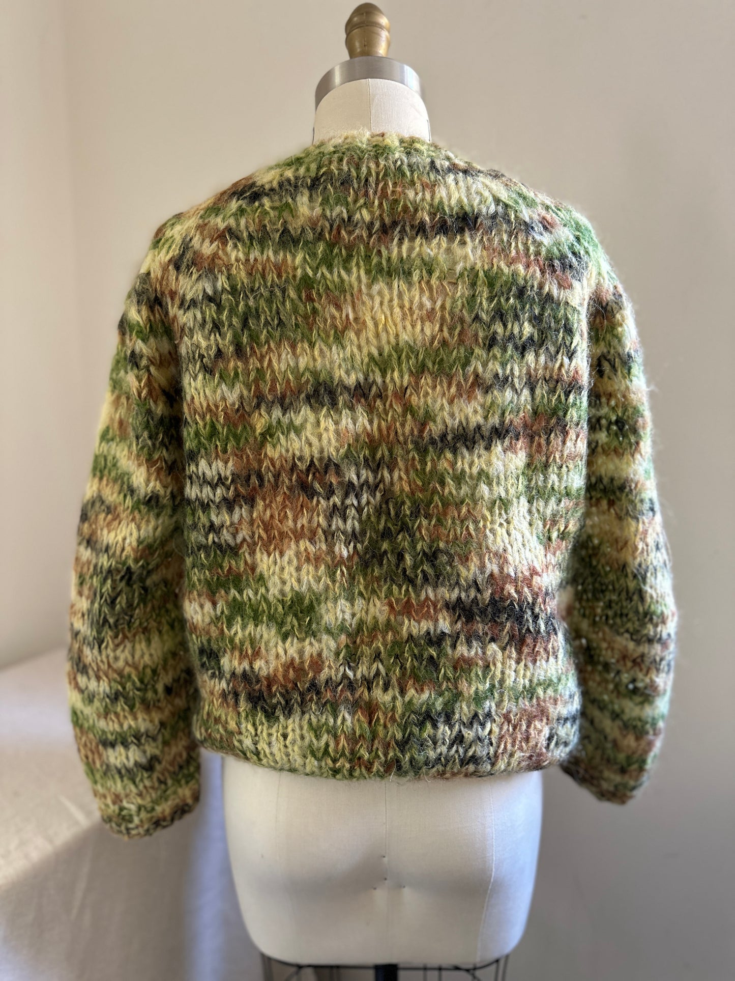 Green Mohair Handknit Button Up Sweater