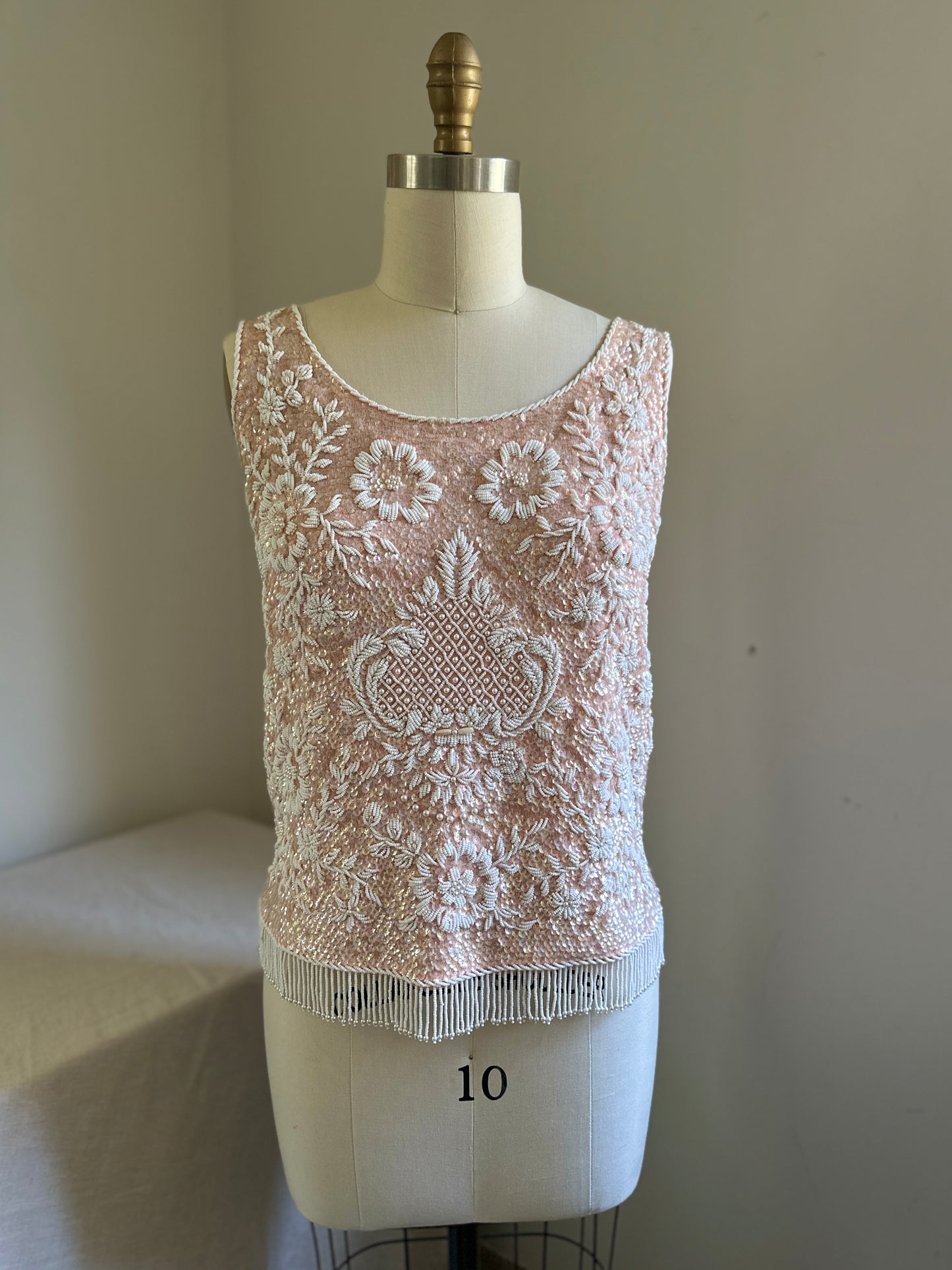 Steven Chu Pink Beaded Sleeveless Sweater