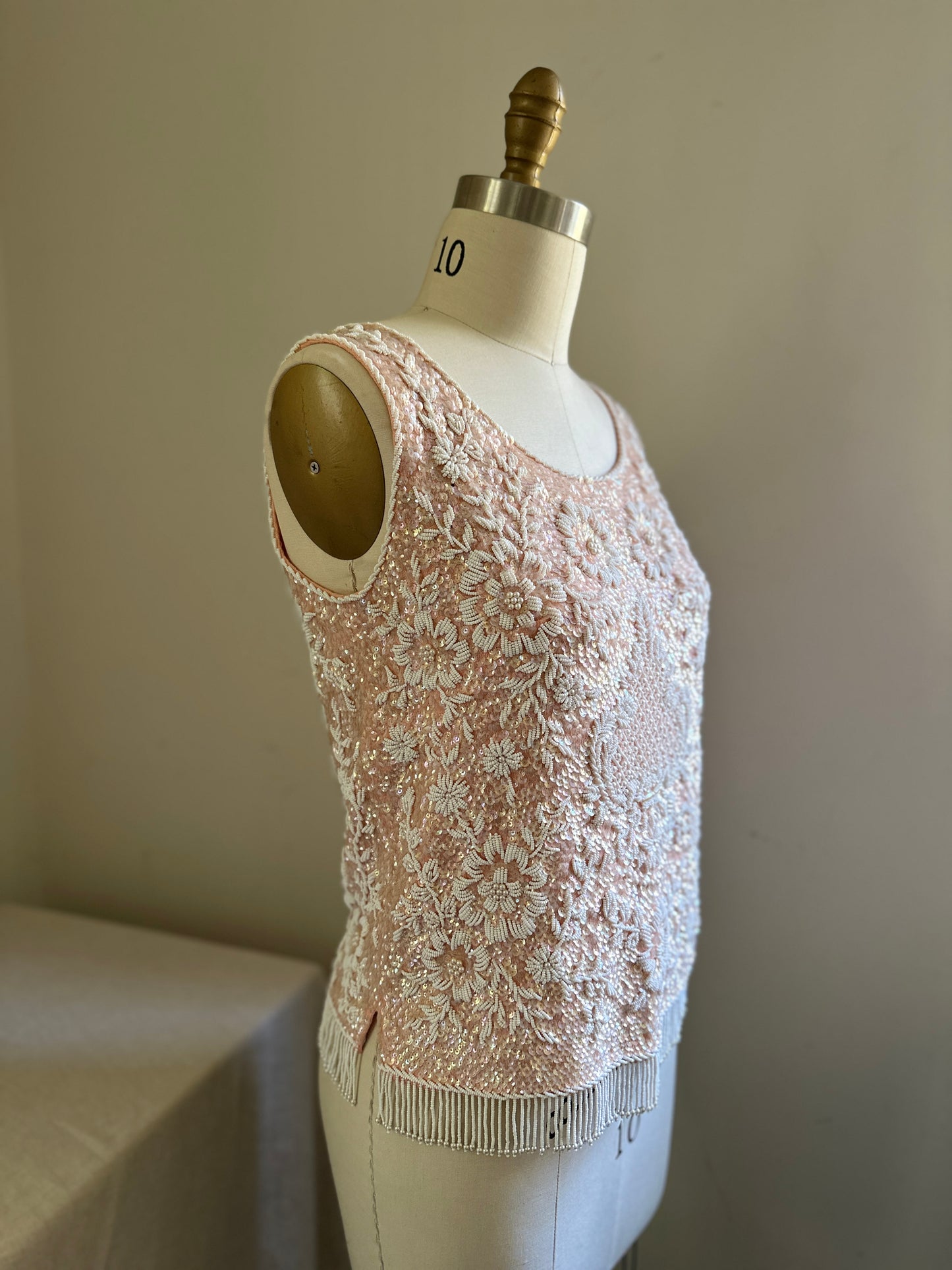 Steven Chu Pink Beaded Sleeveless Sweater