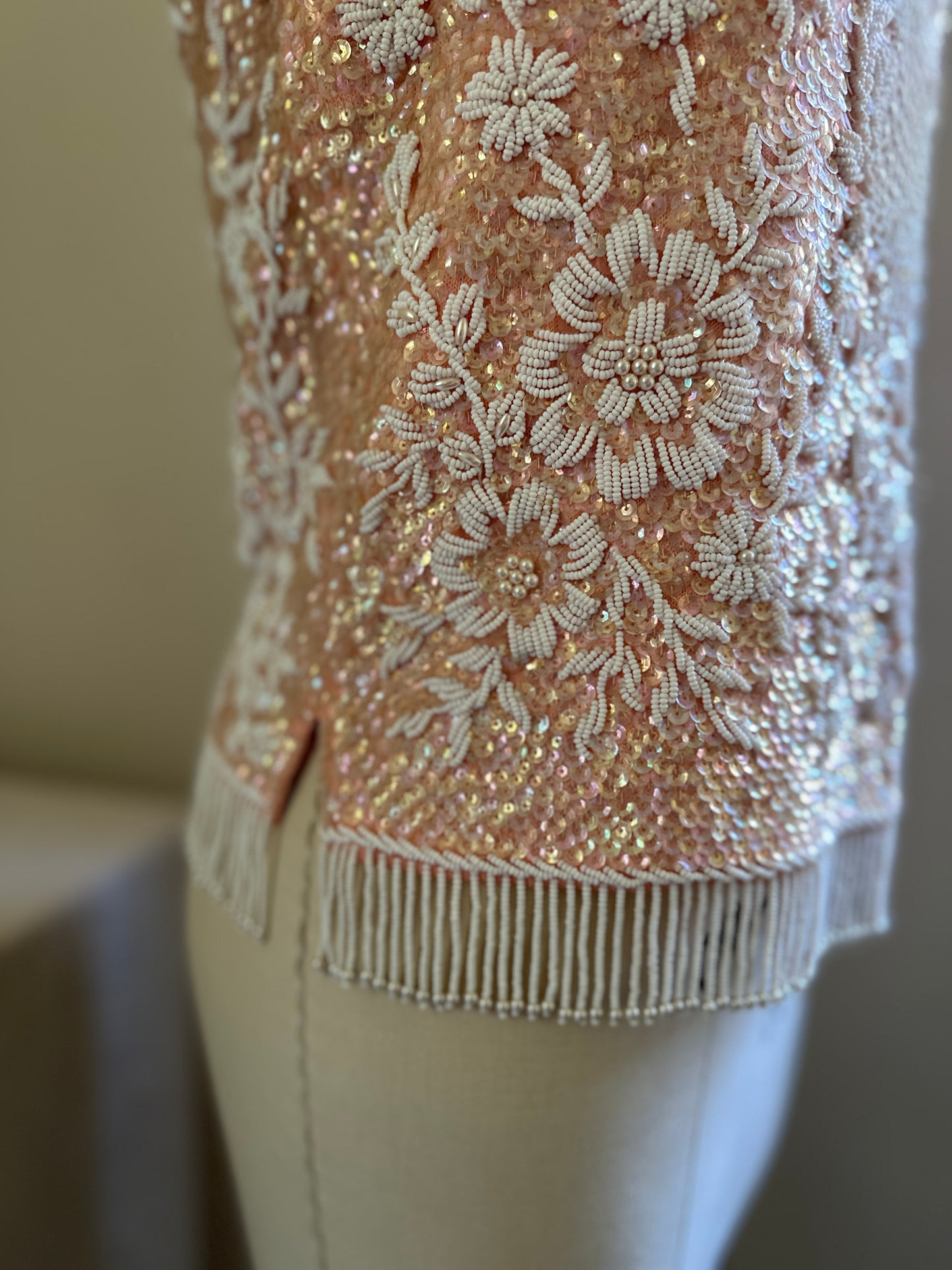 Steven Chu Pink Beaded Sleeveless Sweater