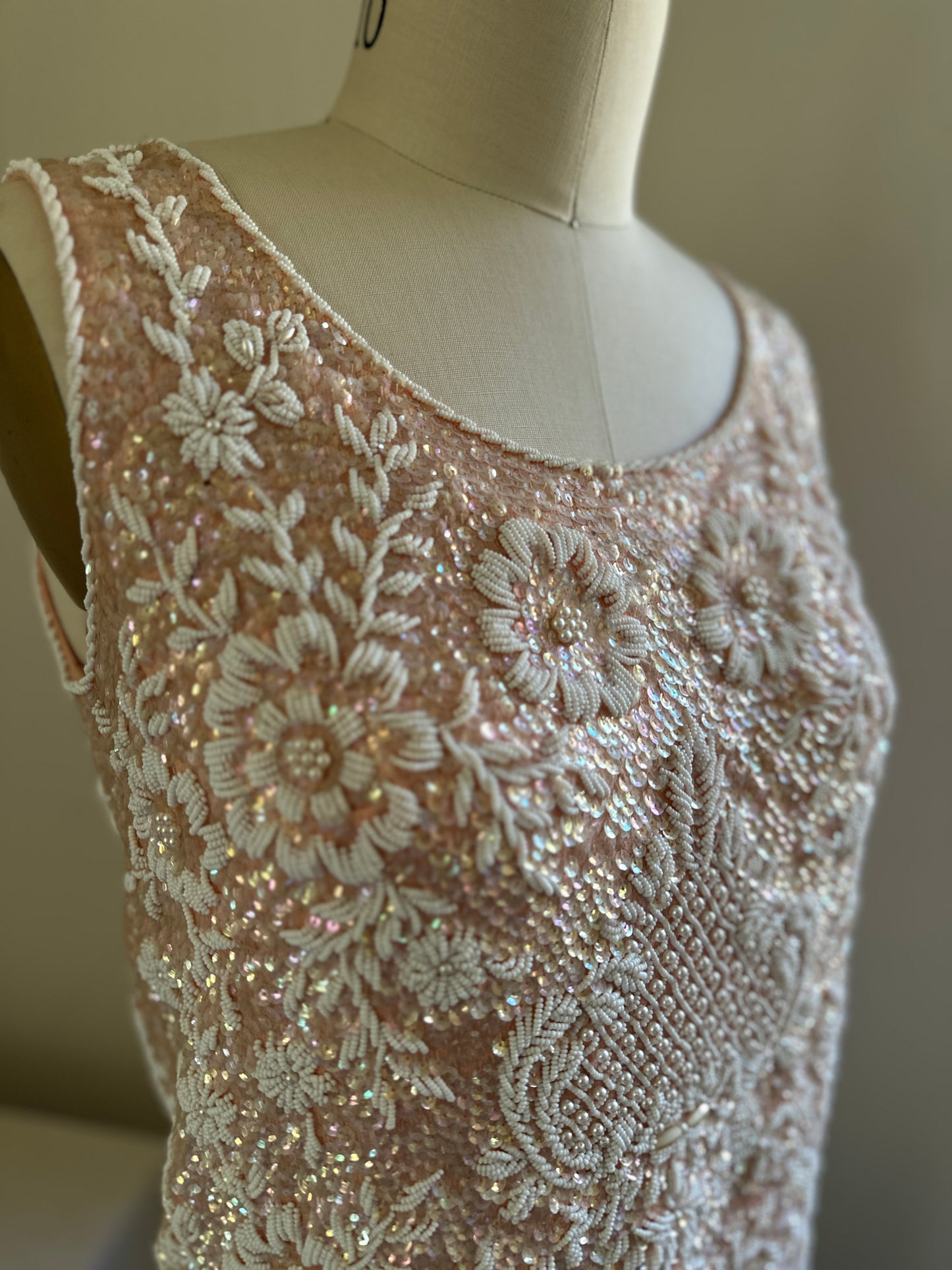 Steven Chu Pink Beaded Sleeveless Sweater
