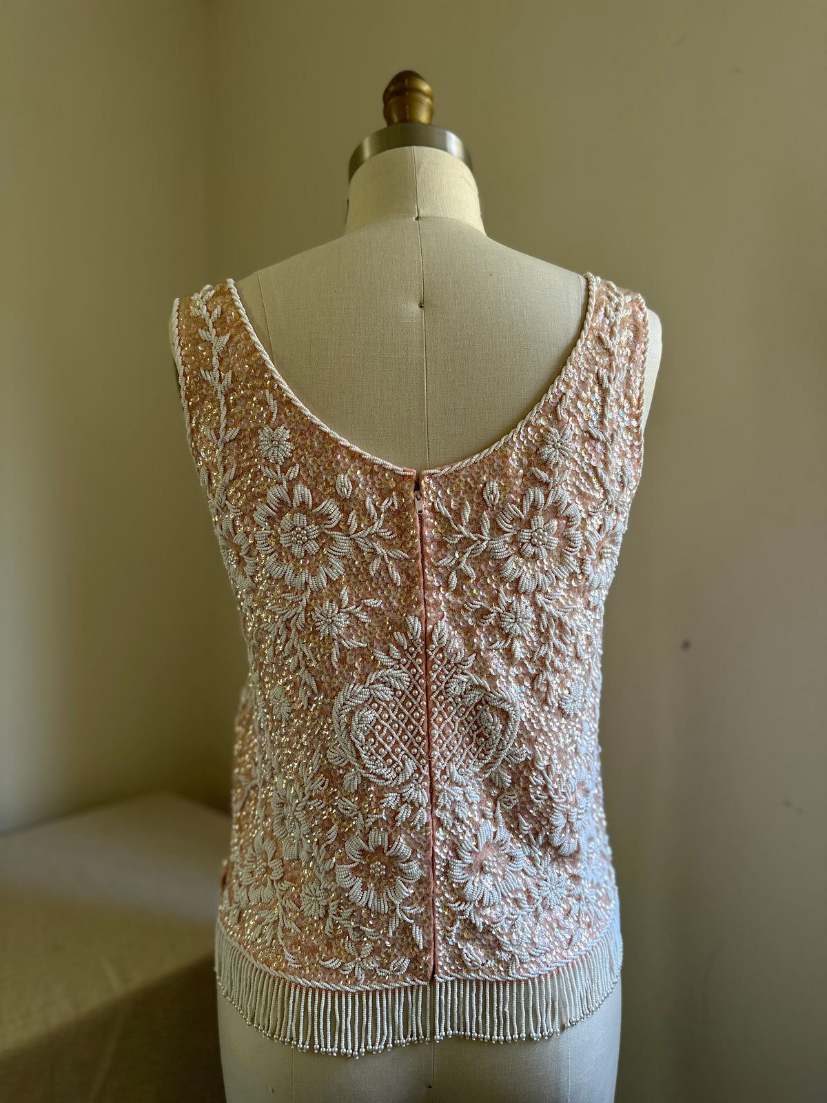 Steven Chu Pink Beaded Sleeveless Sweater