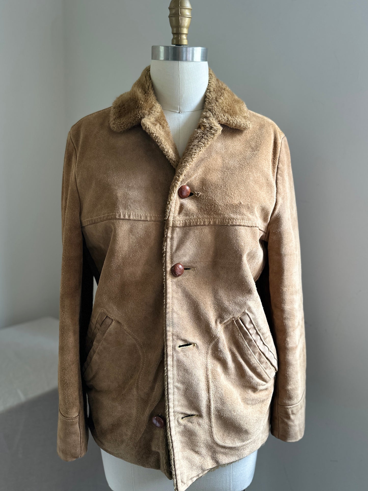 JC Pennys Leather Sherpa Lined Brown  Ranch Coat