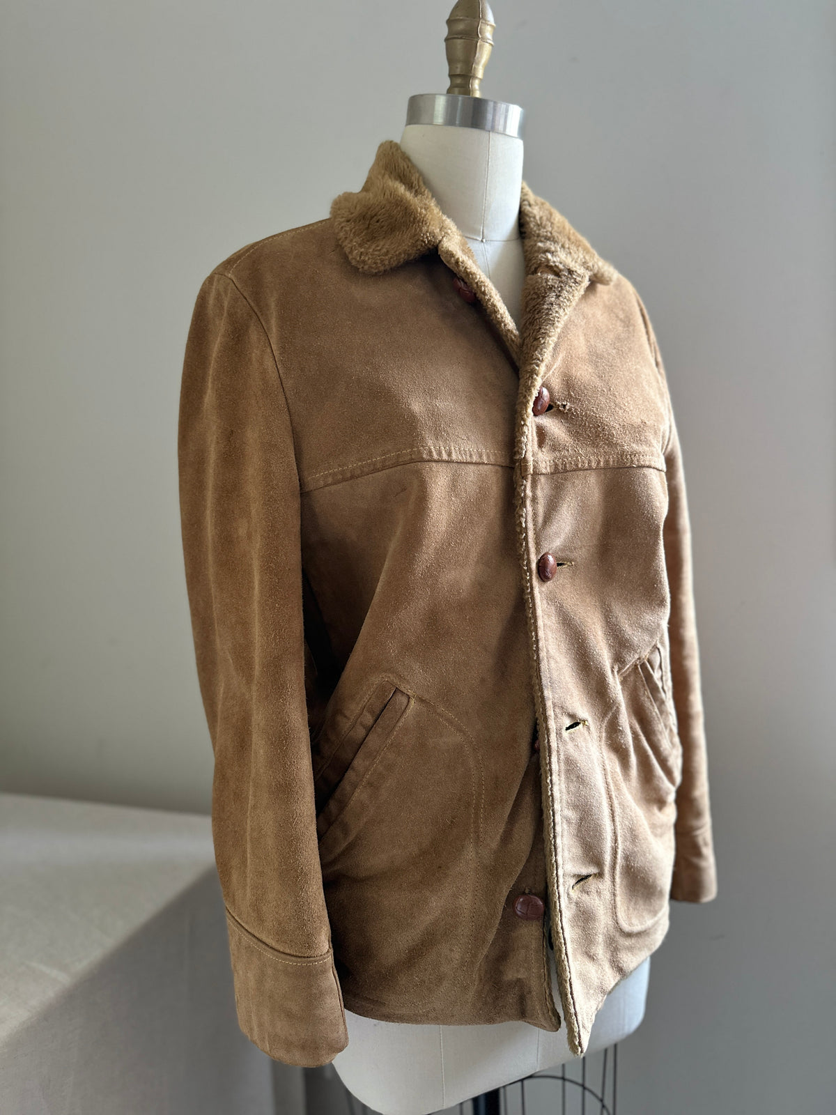 JC Pennys Leather Sherpa Lined Brown  Ranch Coat