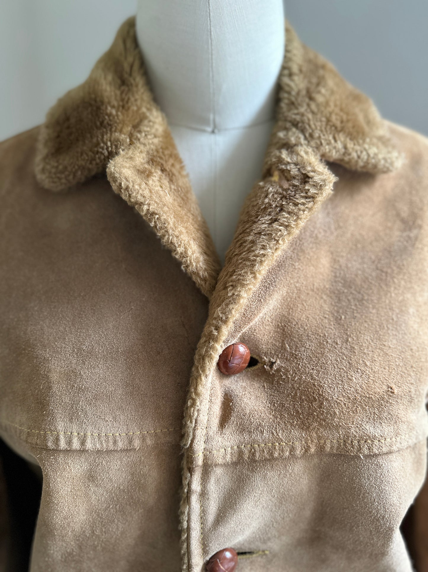 JC Pennys Leather Sherpa Lined Brown  Ranch Coat