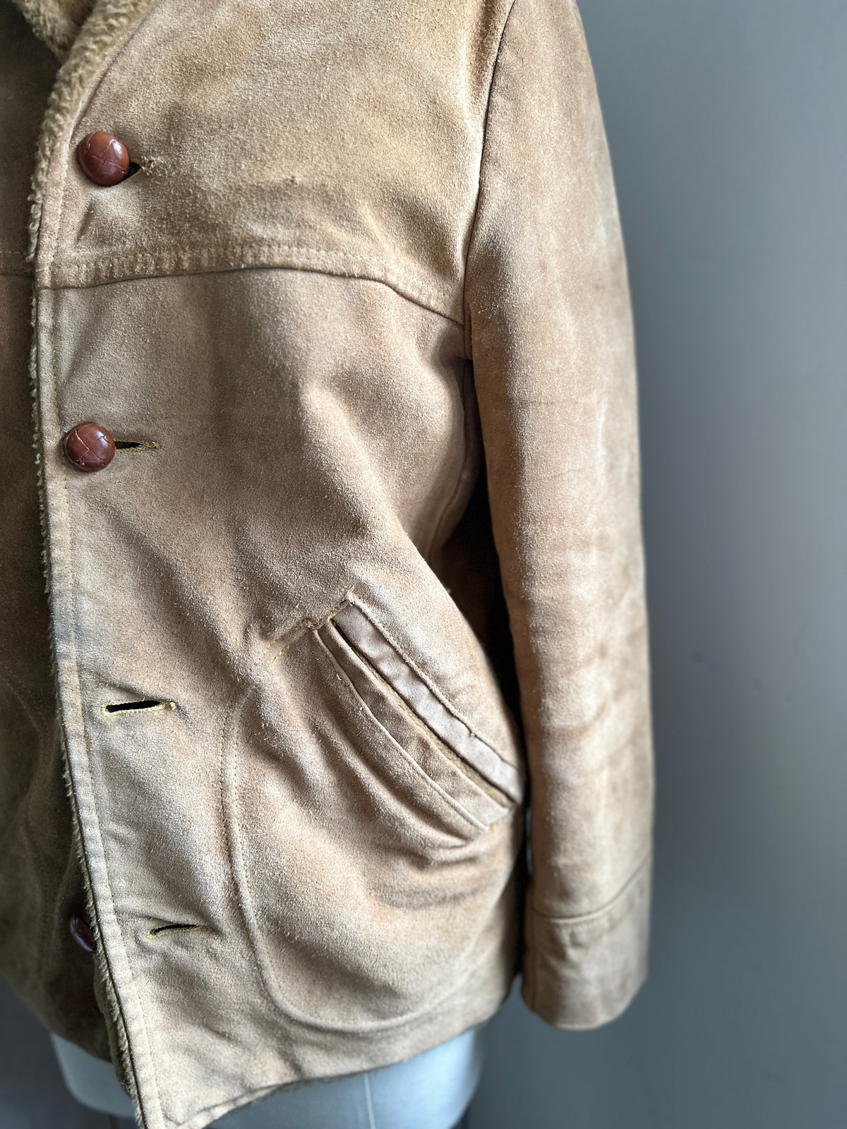JC Pennys Leather Sherpa Lined Brown  Ranch Coat