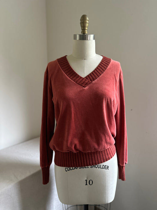 Sears Rust Velour V-Neck Sweater