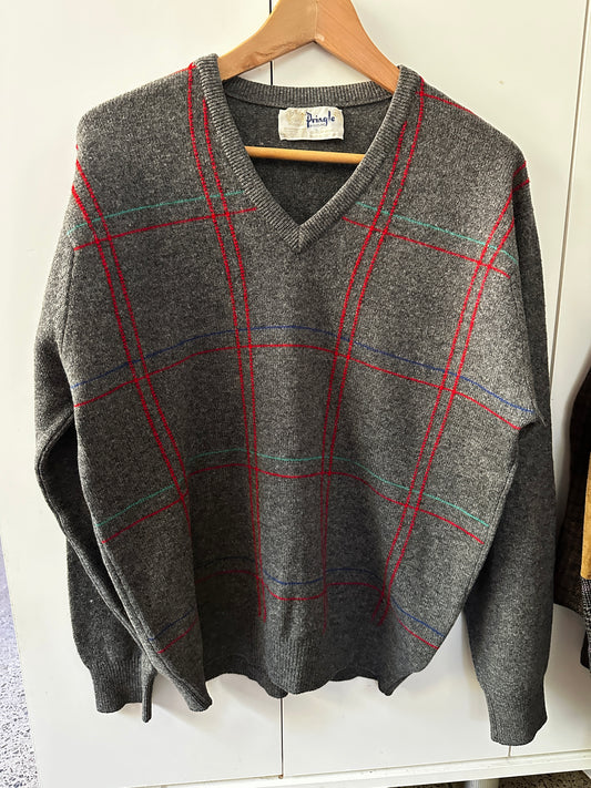 Pringle of Scotland Grey Lambswool V-Neck Sweater