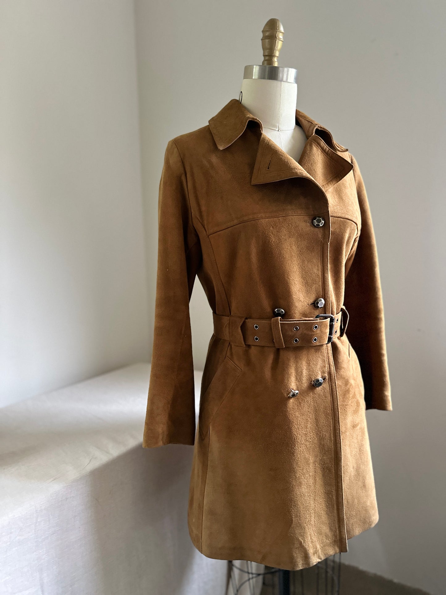 Aleksander Suede Double Breasted Lamb Leather Coat