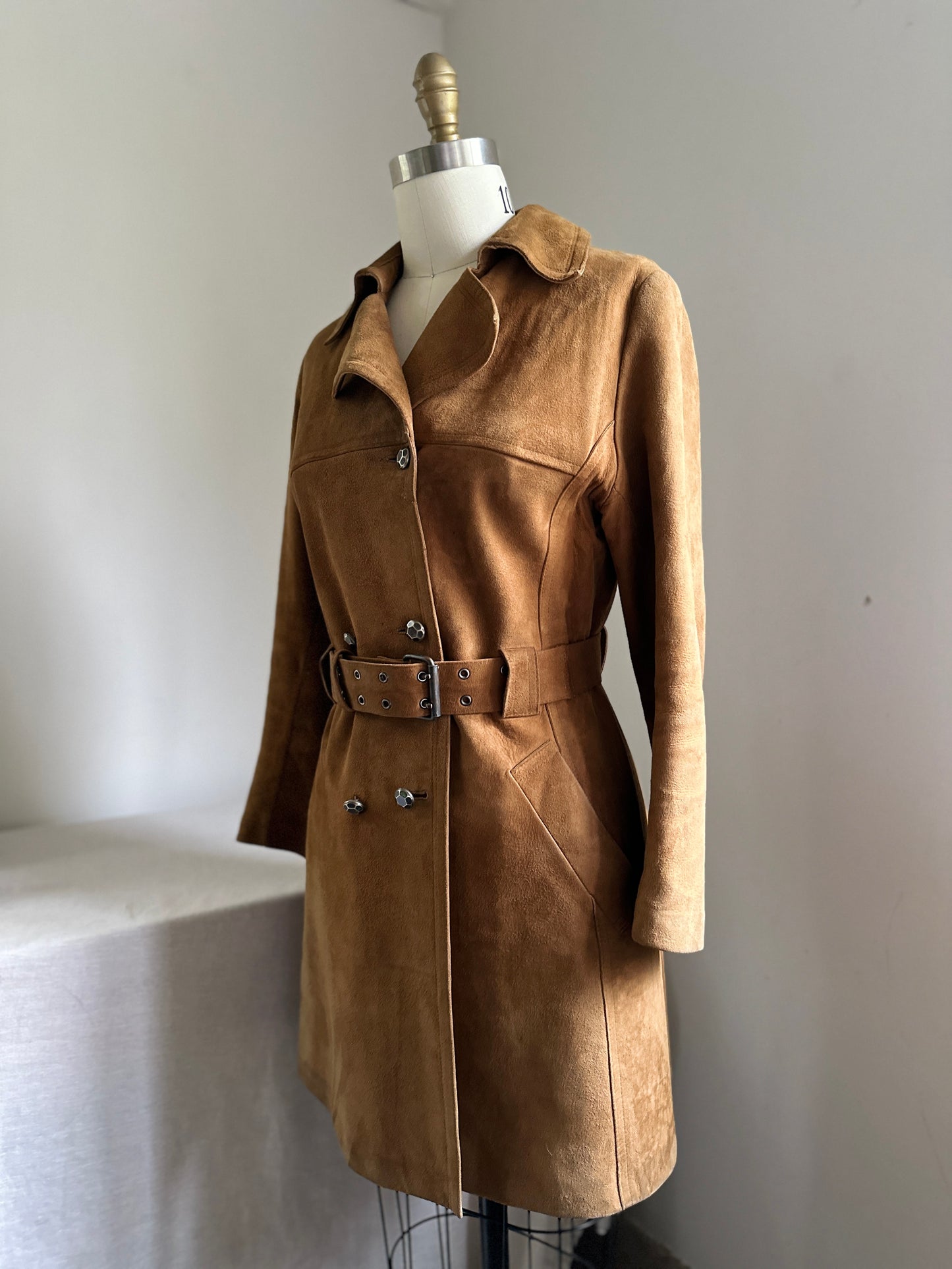 Aleksander Suede Double Breasted Lamb Leather Coat