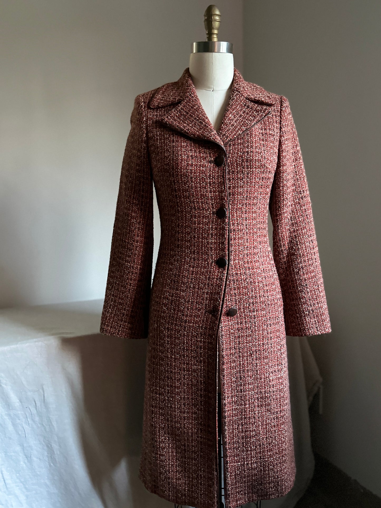 Sisley Wool and Alpaca Brown Plaid Overcoat