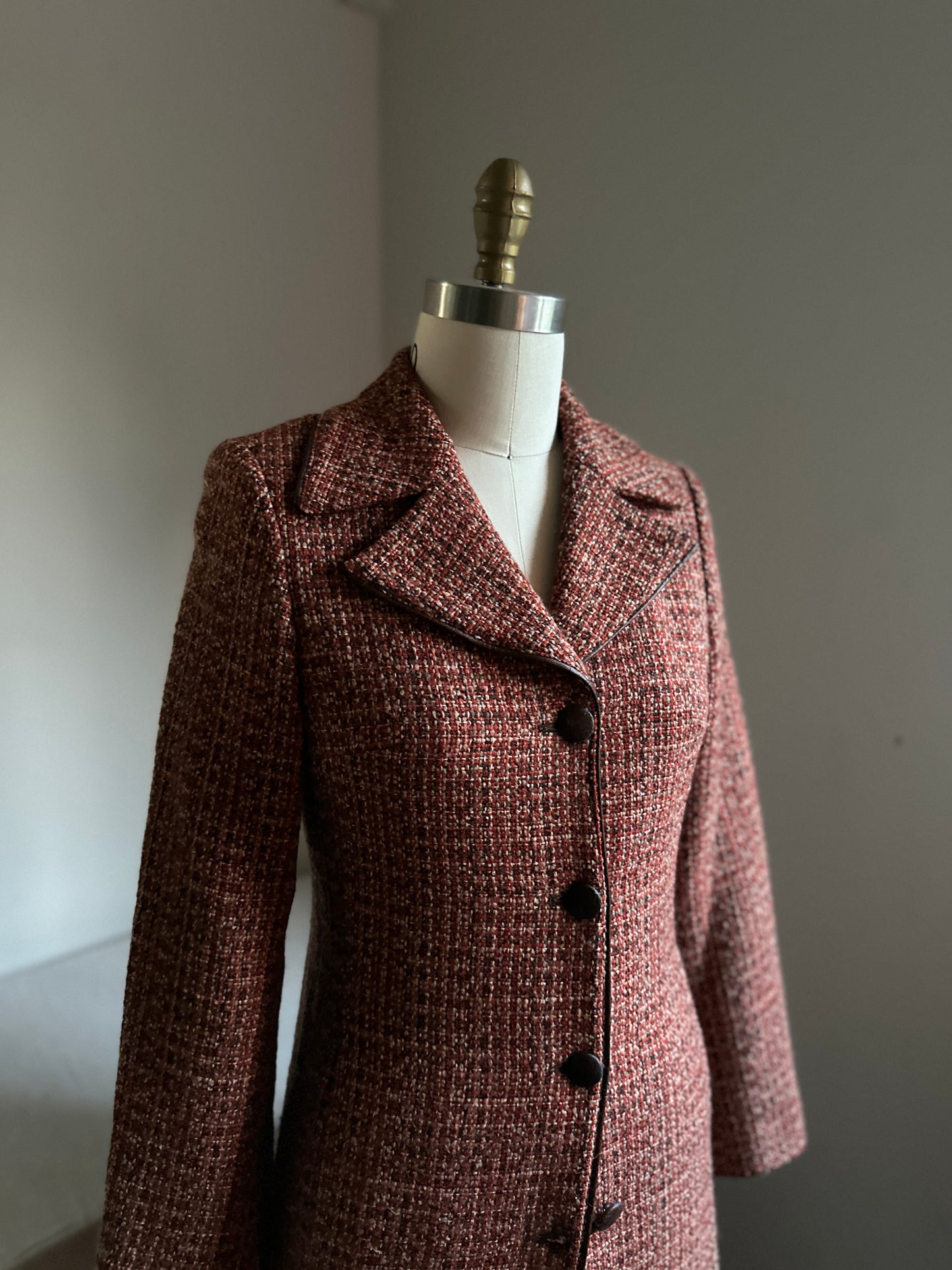 Sisley Wool and Alpaca Brown Plaid Overcoat