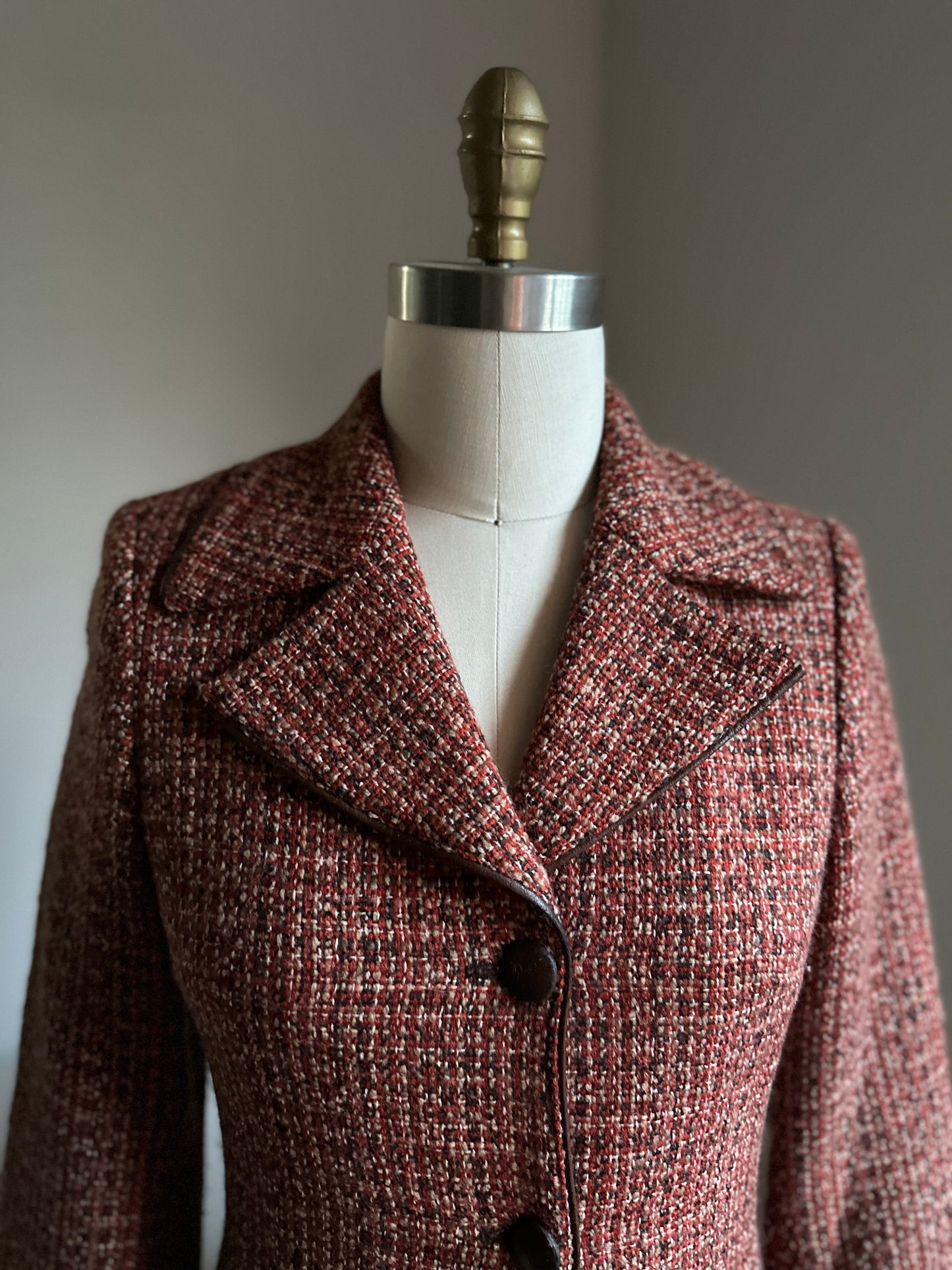 Sisley Wool and Alpaca Brown Plaid Overcoat