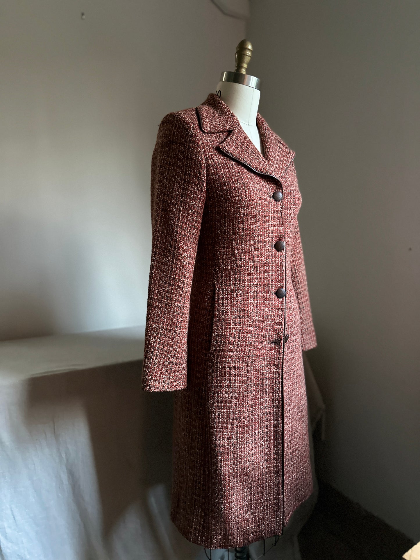 Sisley Wool and Alpaca Brown Plaid Overcoat