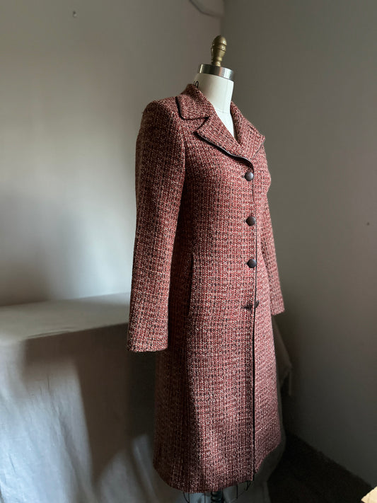 Sisley Wool and Alpaca Brown Plaid Overcoat