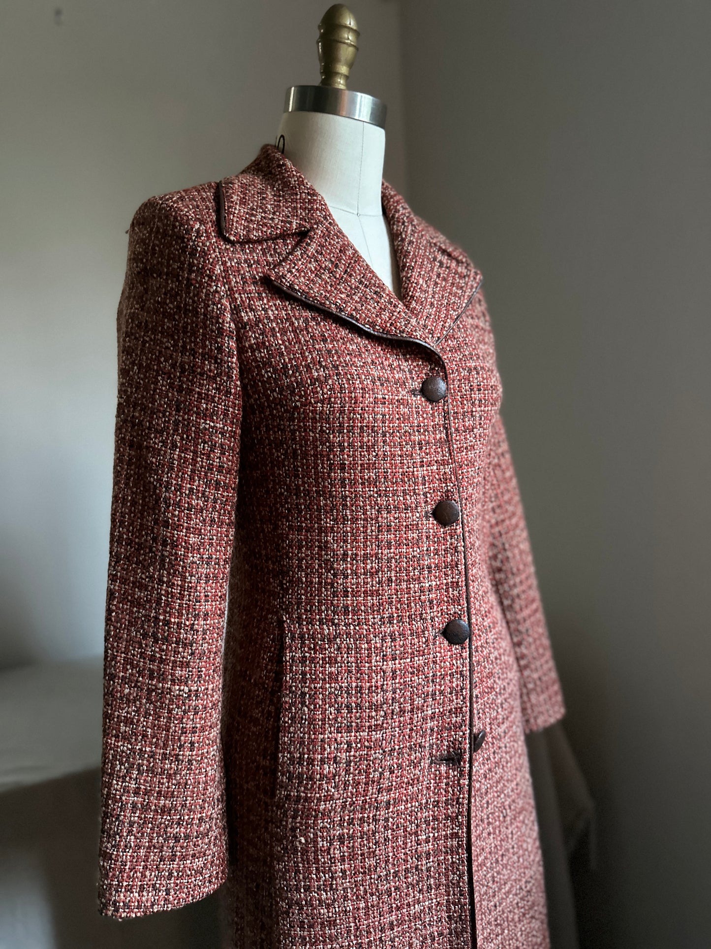 Sisley Wool and Alpaca Brown Plaid Overcoat