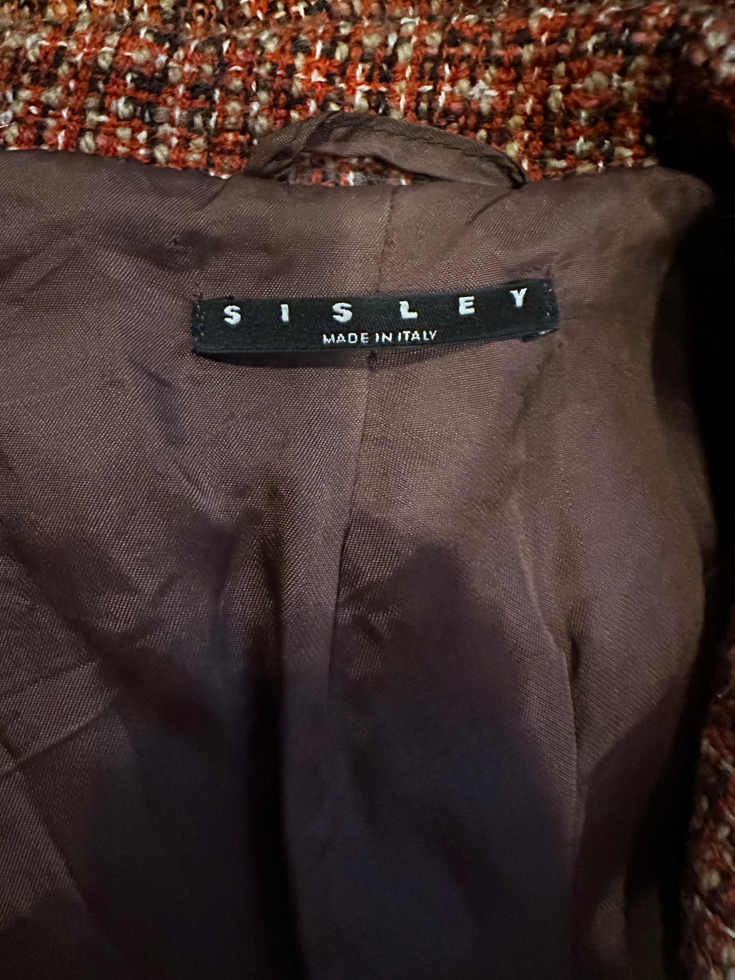 Sisley Wool and Alpaca Brown Plaid Overcoat