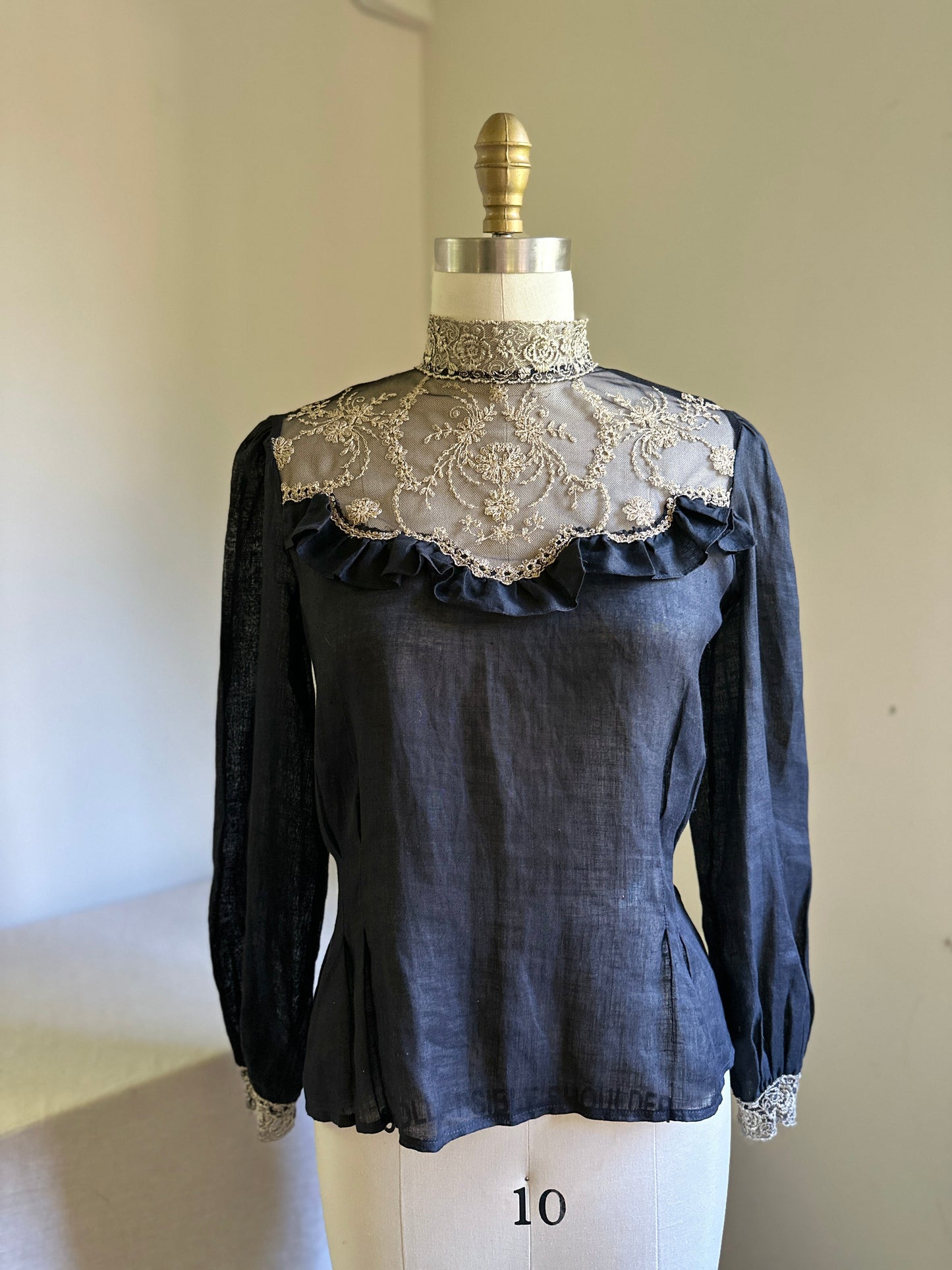 Cloak of Many Colors Black Linen and Lace Dress Shirt