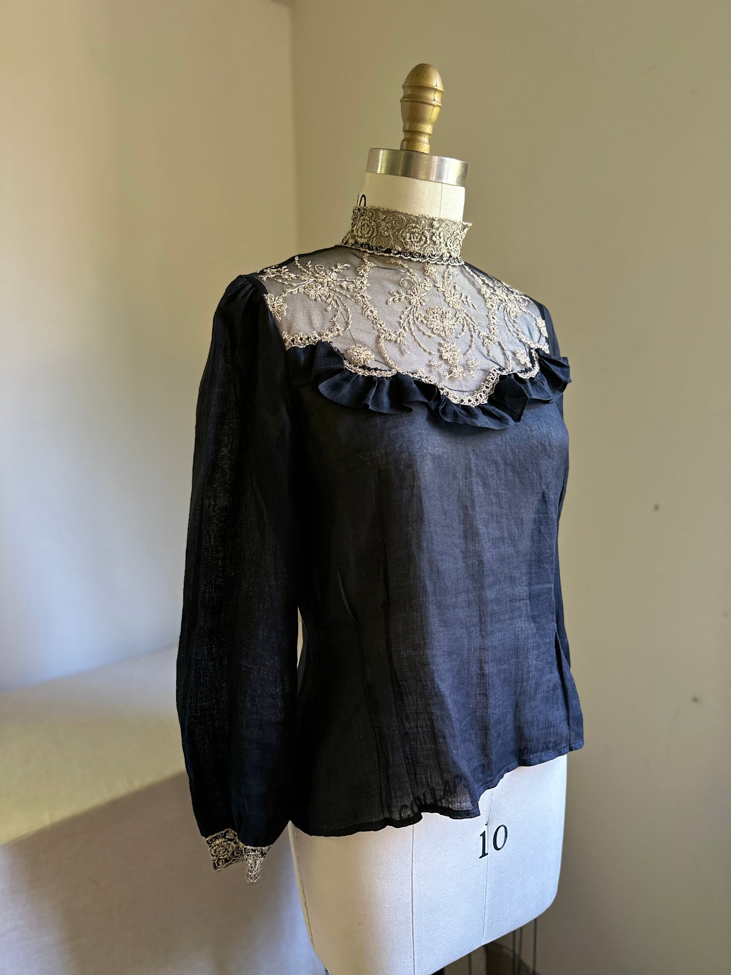 Cloak of Many Colors Black Linen and Lace Dress Shirt