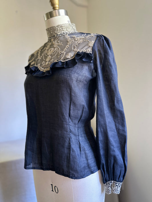 Cloak of Many Colors Black Linen and Lace Dress Shirt