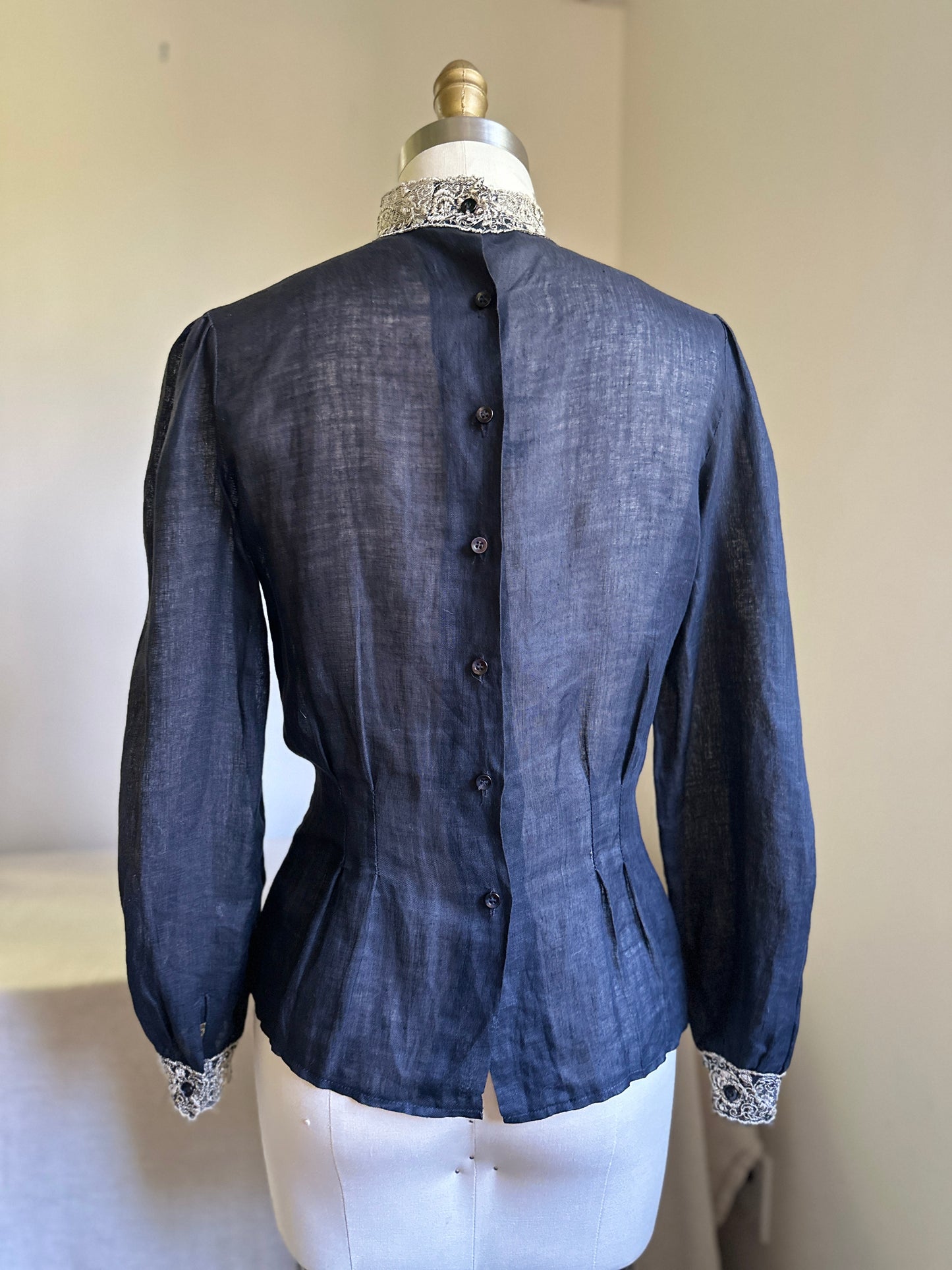 Cloak of Many Colors Black Linen and Lace Dress Shirt