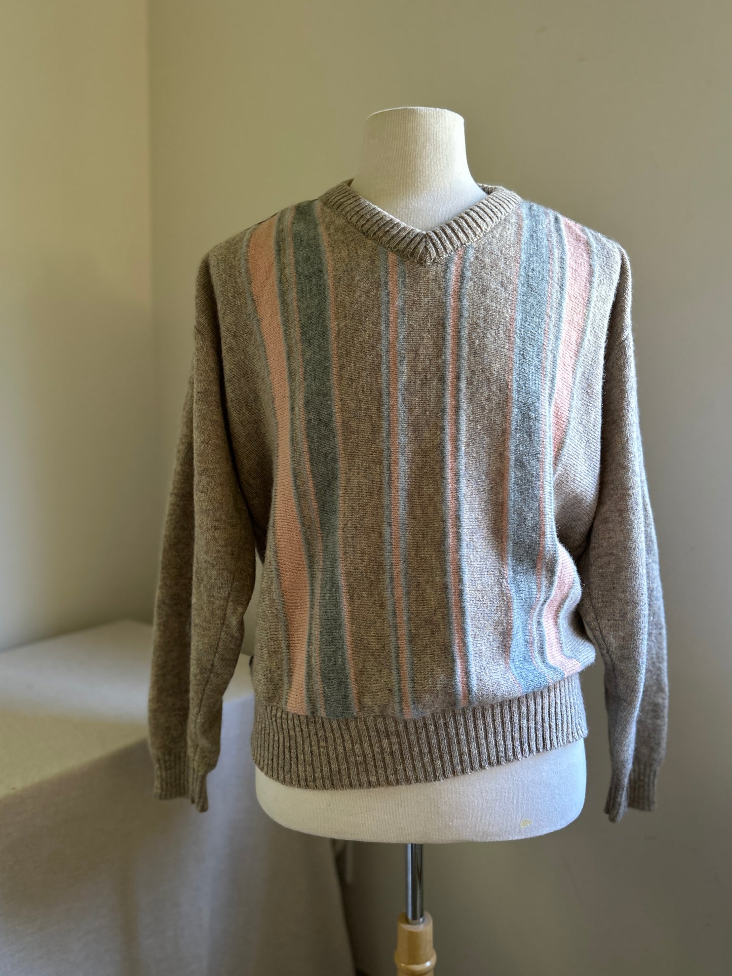 Glen Husky Cream and Pastel Wool with Leather Trim and Patch Sweater