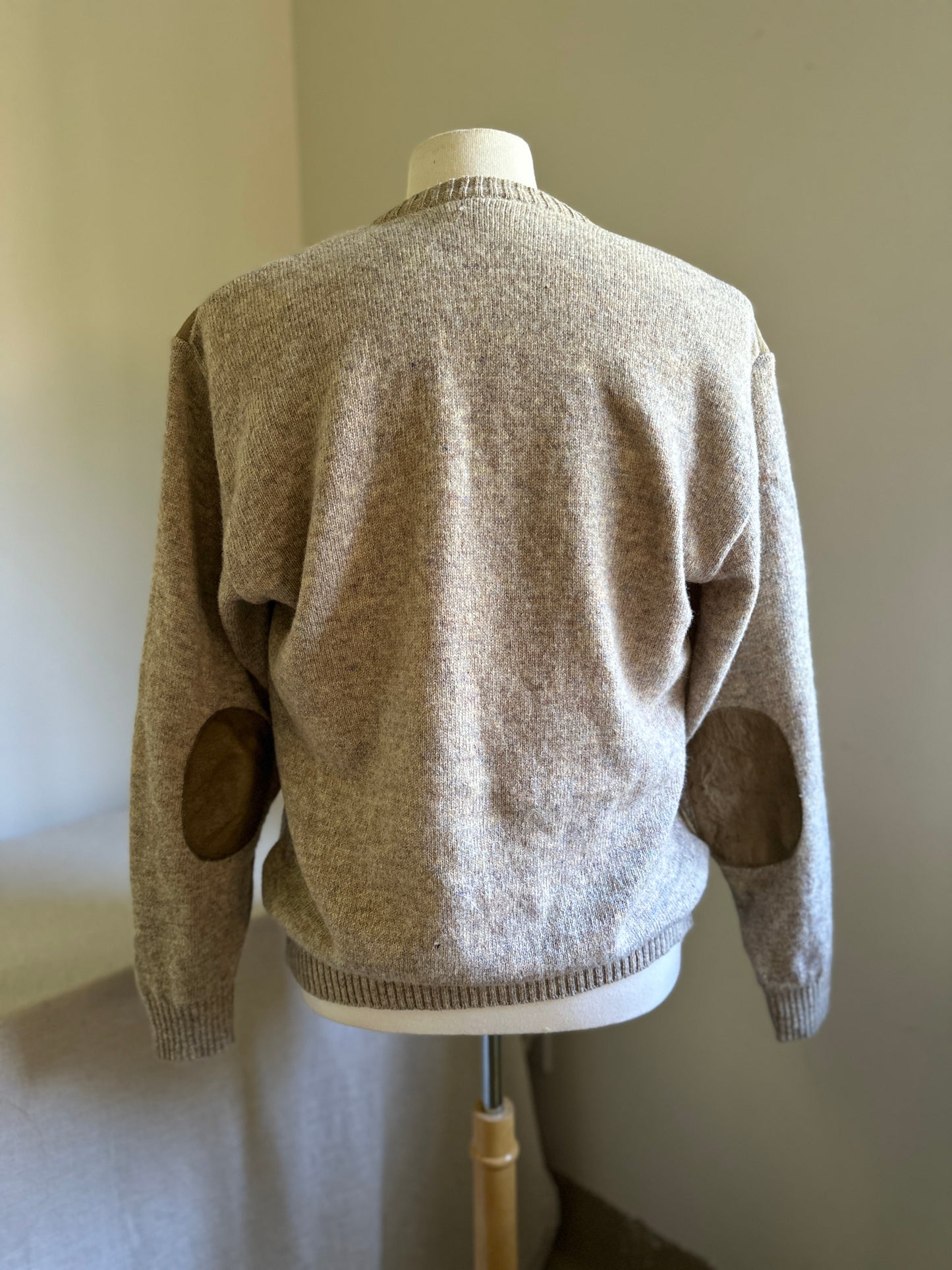 Glen Husky Cream and Pastel Wool with Leather Trim and Patch Sweater