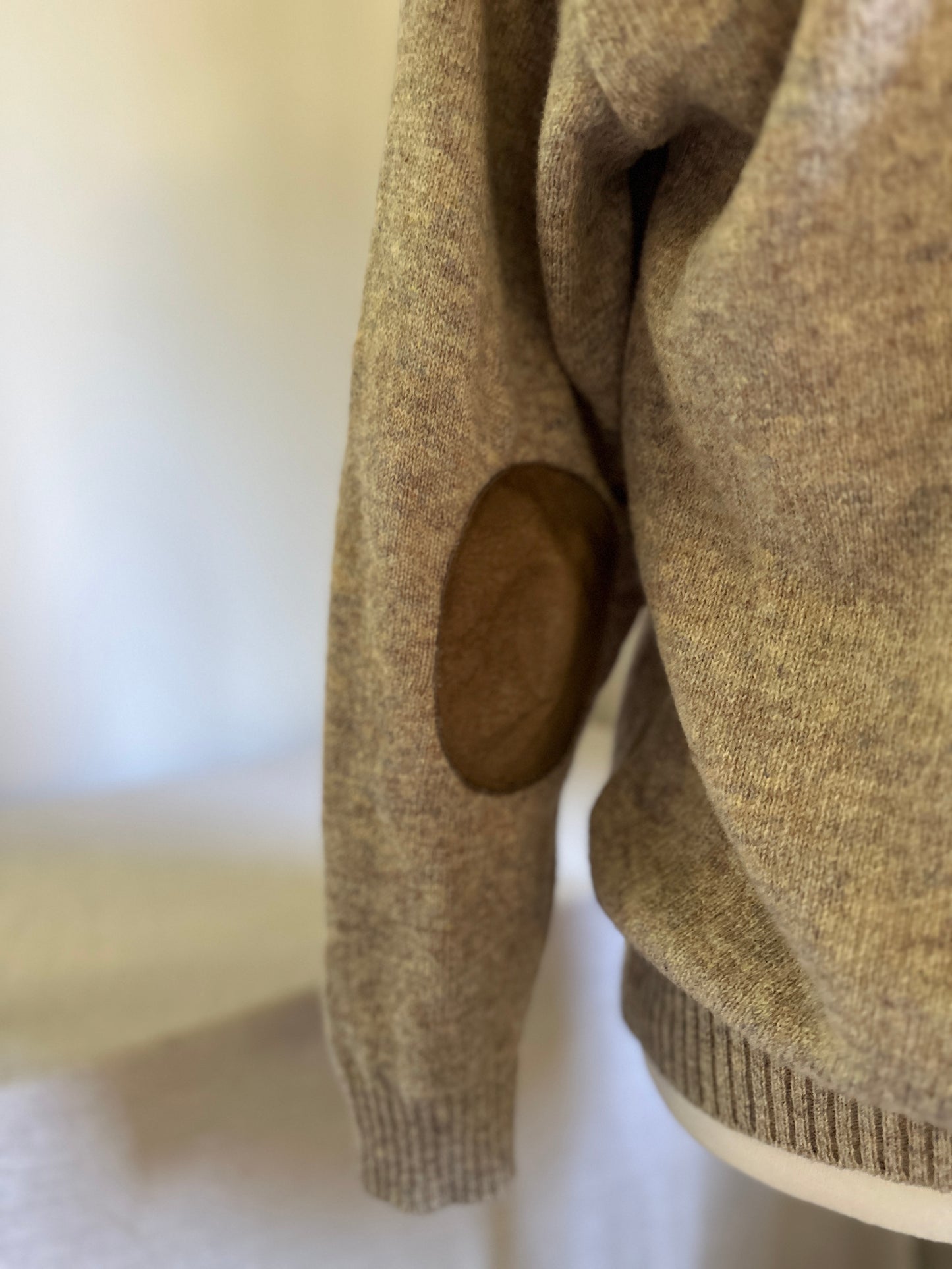 Glen Husky Cream and Pastel Wool with Leather Trim and Patch Sweater