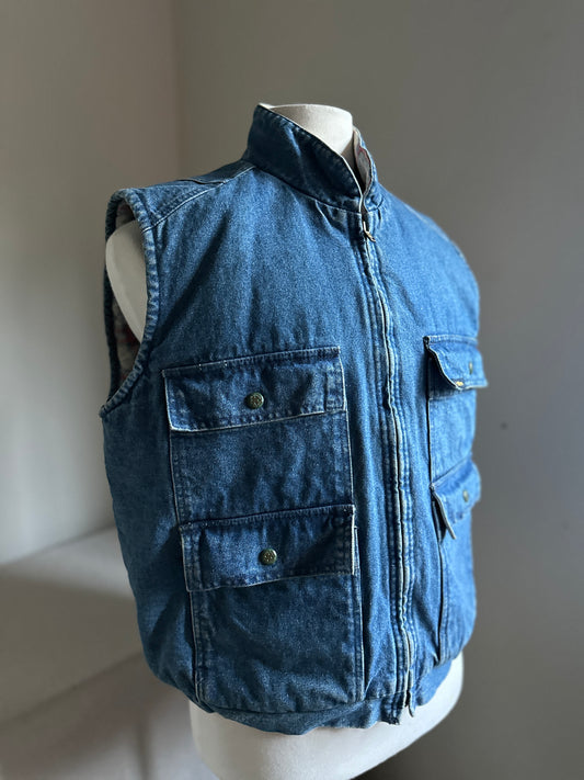 Osh Kosh Flannel Lined Denim Snap up Vest