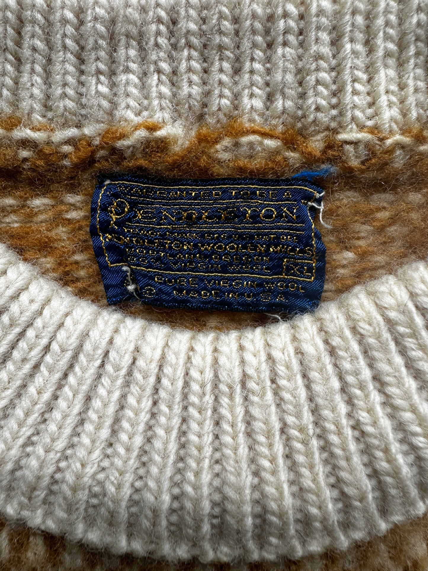 Pendleton Yellow and Cream Crewneck Wool Sweater