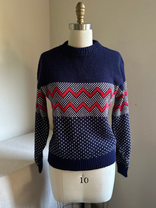 Crown Sportswear Navy Blue Sweater with Red Detail