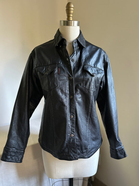 Hot Leathers Black Snap Up Leather Shirt jacket