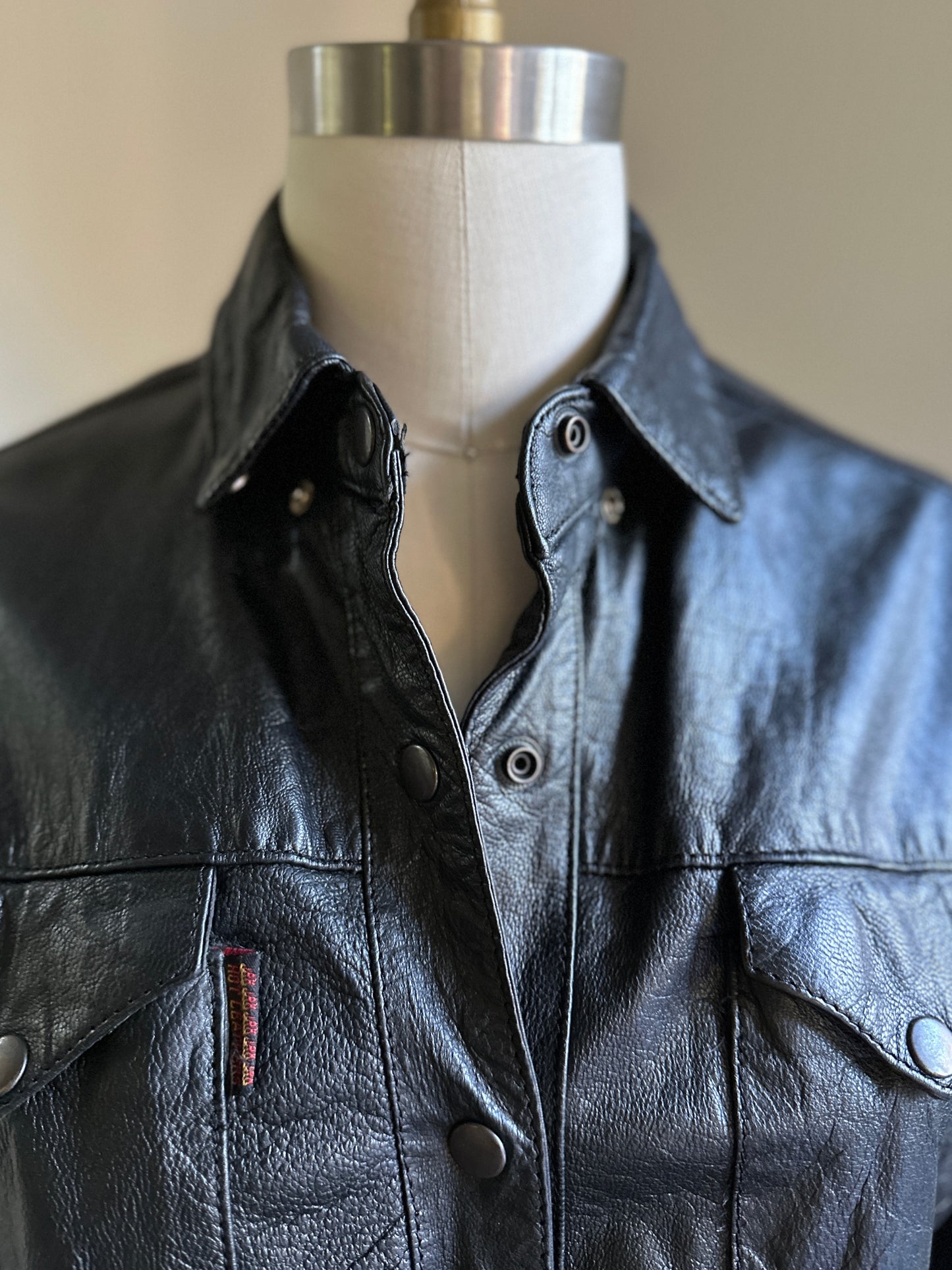 Hot Leathers Black Snap Up Leather Shirt jacket