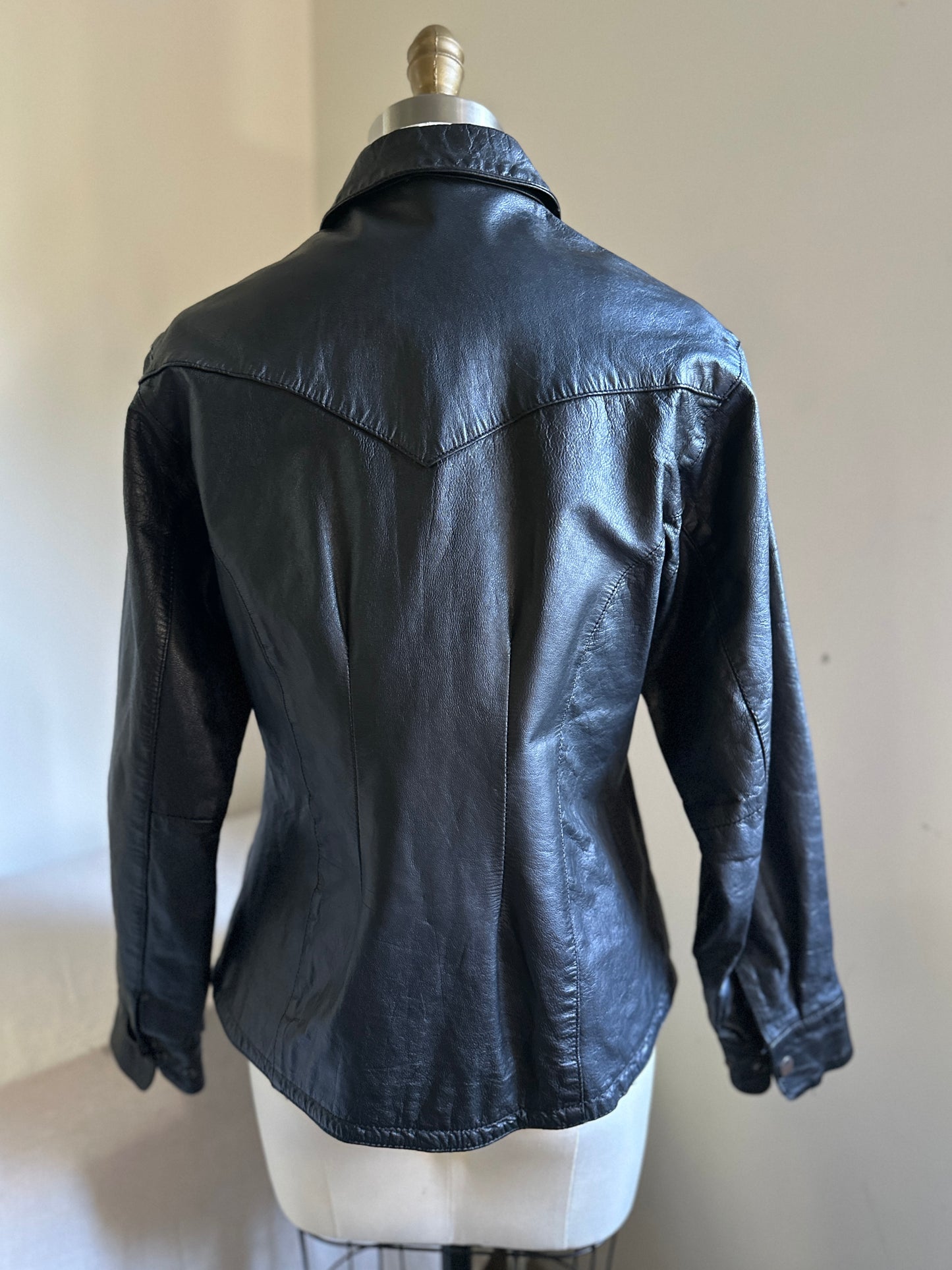 Hot Leathers Black Snap Up Leather Shirt jacket