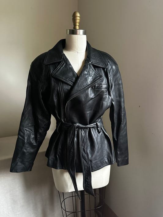 Evan Davies Side Zip Belted Black Leather Jacket