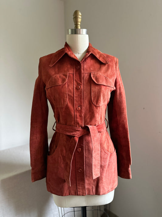 Tiffany Orange 1970's Suede Belted Jacket