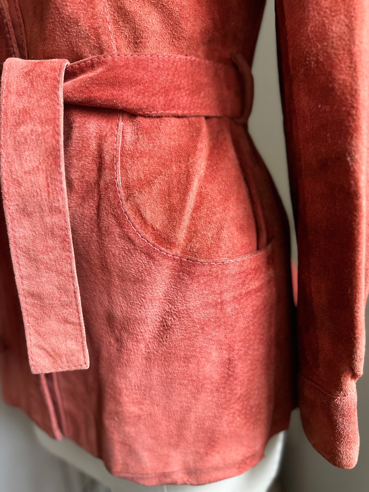 Tiffany Orange 1970's Suede Belted Jacket